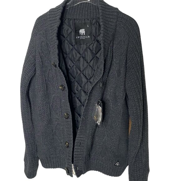 American Stitch quilt lined cardigan sweater coat jacket elbow patch L mens NWT - Picture 6 of 11